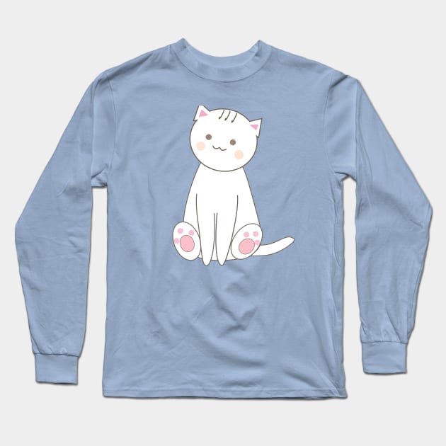 Cute cat smiling doodle Long Sleeve T-Shirt by 4wardlabel